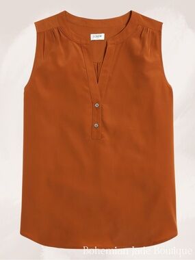 J.Crew Factory Sleeveless Blouse Women’s Medium Burnt Orange Split Neck Tank Top
